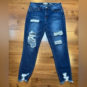 YMI Dream Jeans Dark Blue Distressed Skinny Ankle Fit